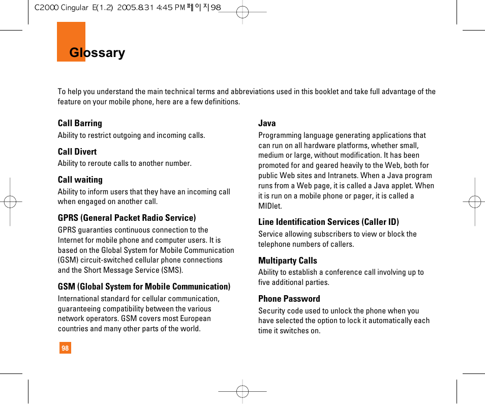 Glossary | LG C2000 User Manual | Page 102 / 222