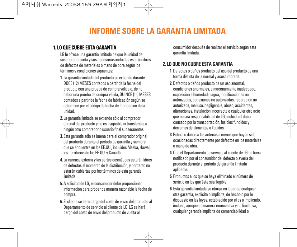 Informe sobre la garantia limitada | LG C2000 User Manual | Page 109 / 222