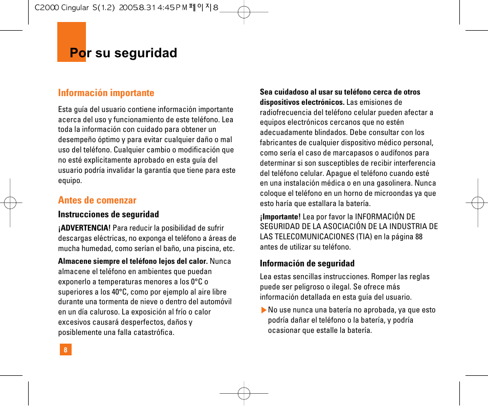 Por su seguridad | LG C2000 User Manual | Page 118 / 222