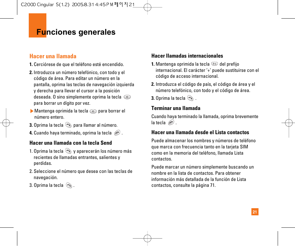 Funciones generales | LG C2000 User Manual | Page 131 / 222