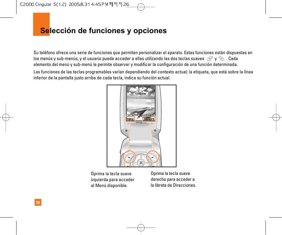 Selección de funciones y opciones | LG C2000 User Manual | Page 136 / 222