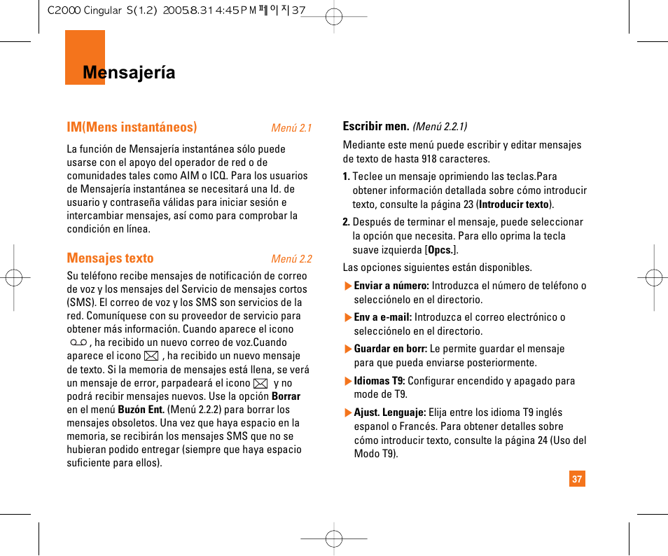 Mensajería | LG C2000 User Manual | Page 147 / 222
