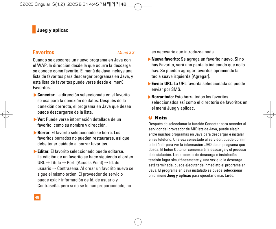 Favoritos | LG C2000 User Manual | Page 158 / 222