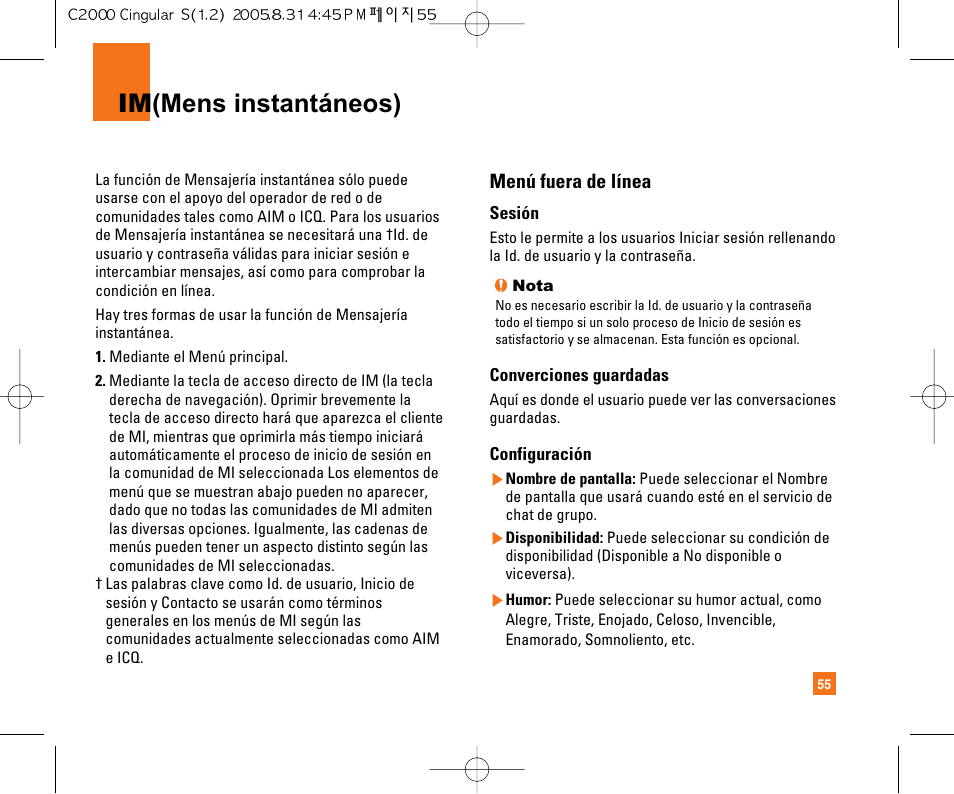 Im (mens instantáneos) | LG C2000 User Manual | Page 165 / 222
