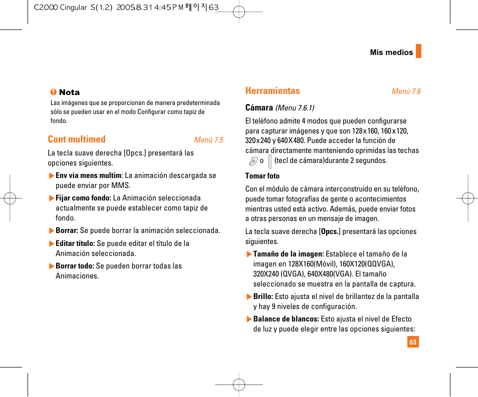 Cont multimed, Herramientas | LG C2000 User Manual | Page 173 / 222