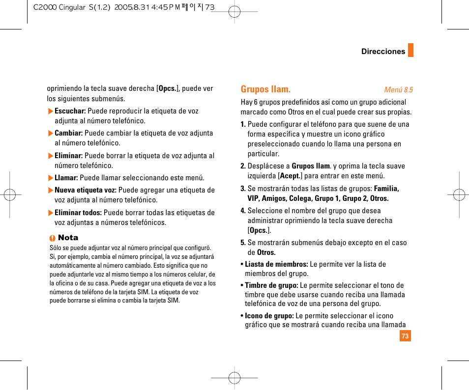 Grupos llam | LG C2000 User Manual | Page 183 / 222