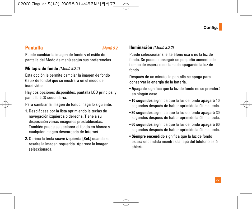 Pantalla | LG C2000 User Manual | Page 187 / 222