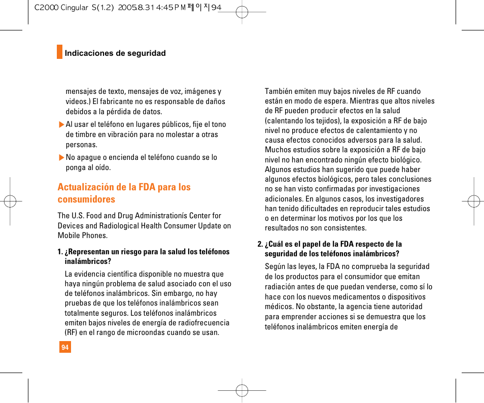 Actualización de la fda para los consumidores | LG C2000 User Manual | Page 204 / 222