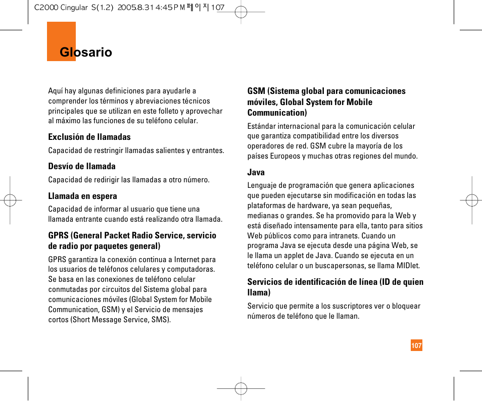 Glosario | LG C2000 User Manual | Page 217 / 222