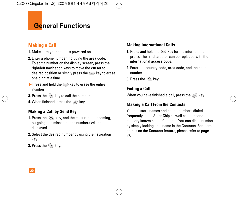 General functions, Making a call | LG C2000 User Manual | Page 24 / 222