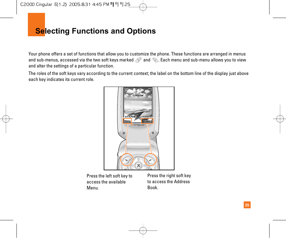 Selecting functions and options | LG C2000 User Manual | Page 29 / 222