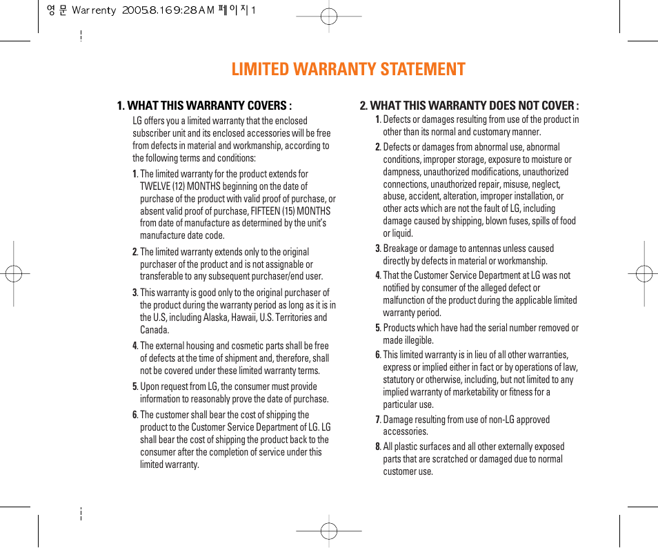 Limited warranty statement | LG C2000 User Manual | Page 3 / 222
