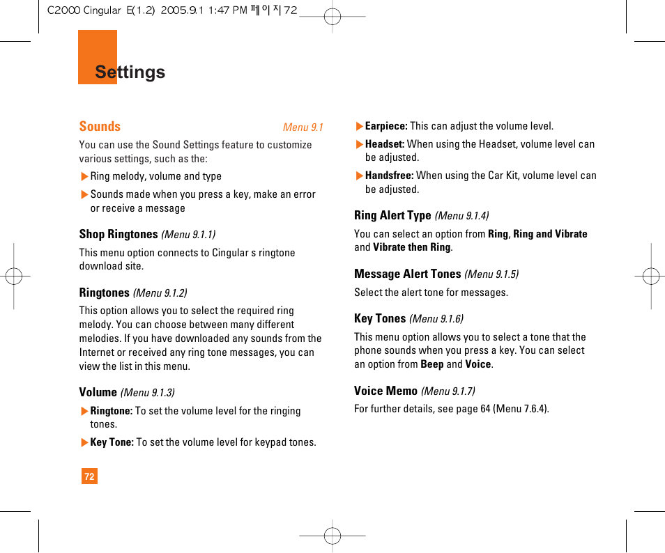 Settings | LG C2000 User Manual | Page 76 / 222