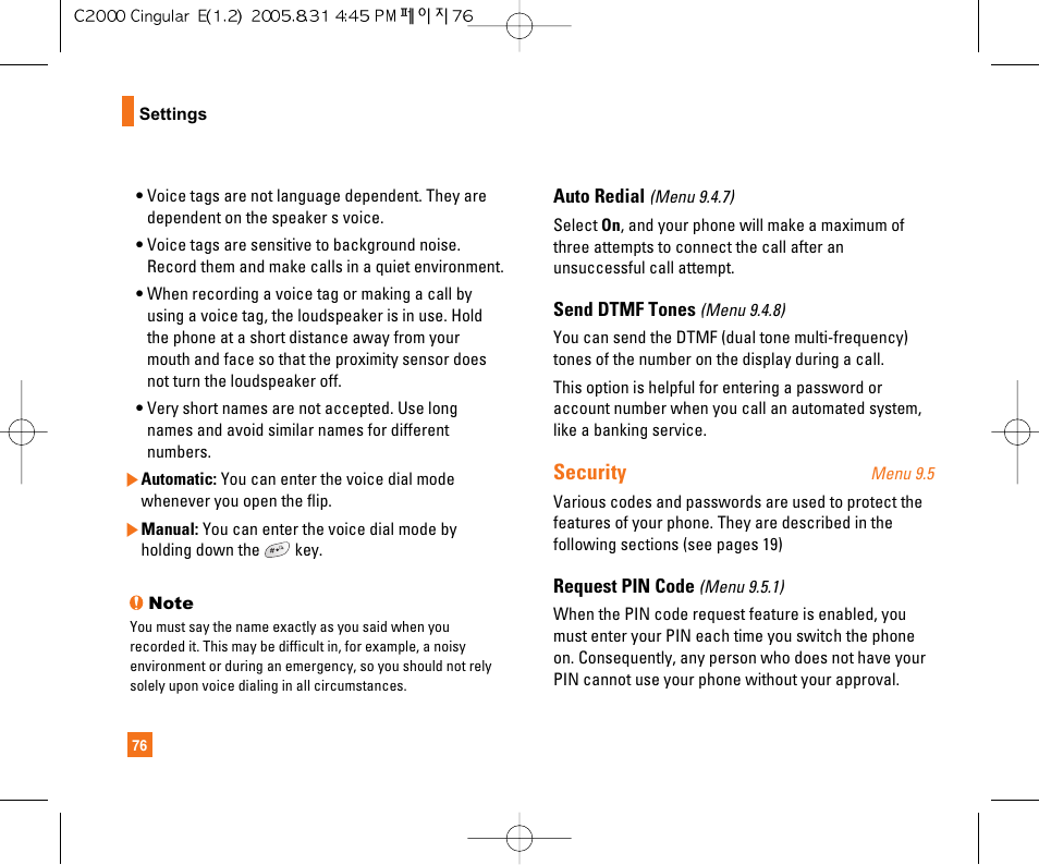 Security | LG C2000 User Manual | Page 80 / 222