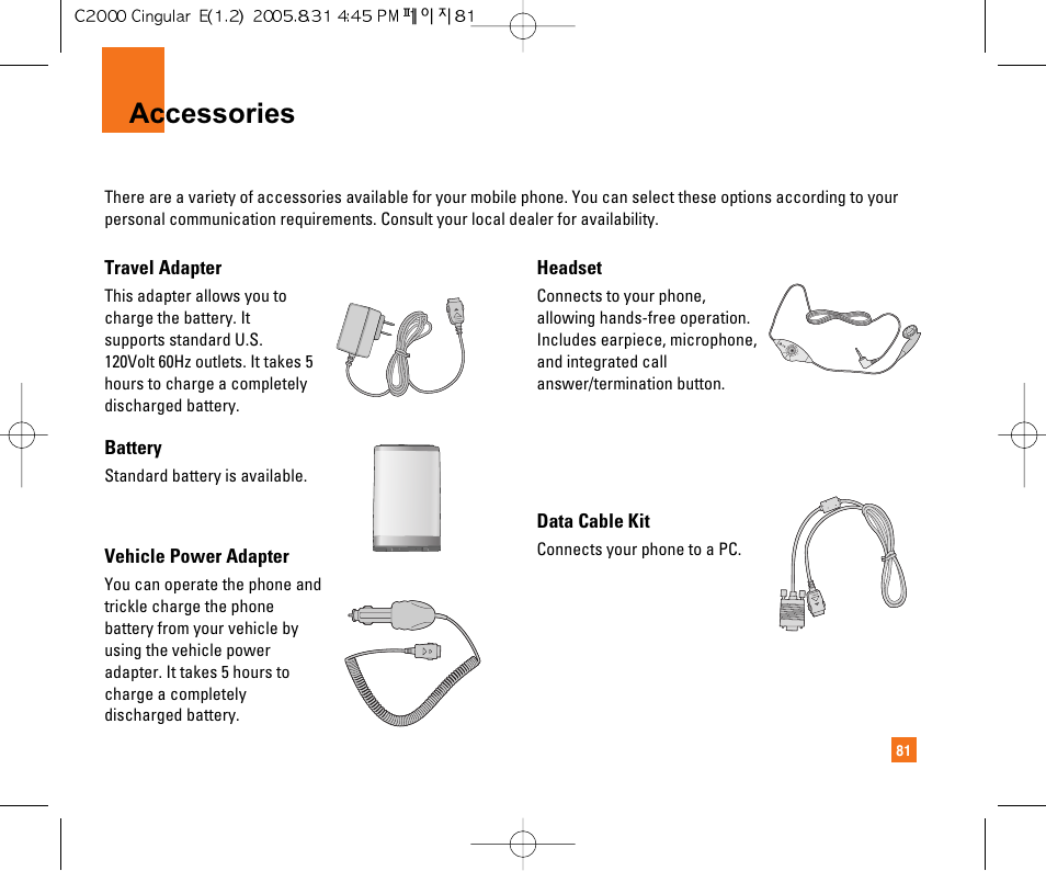 Accessories | LG C2000 User Manual | Page 85 / 222