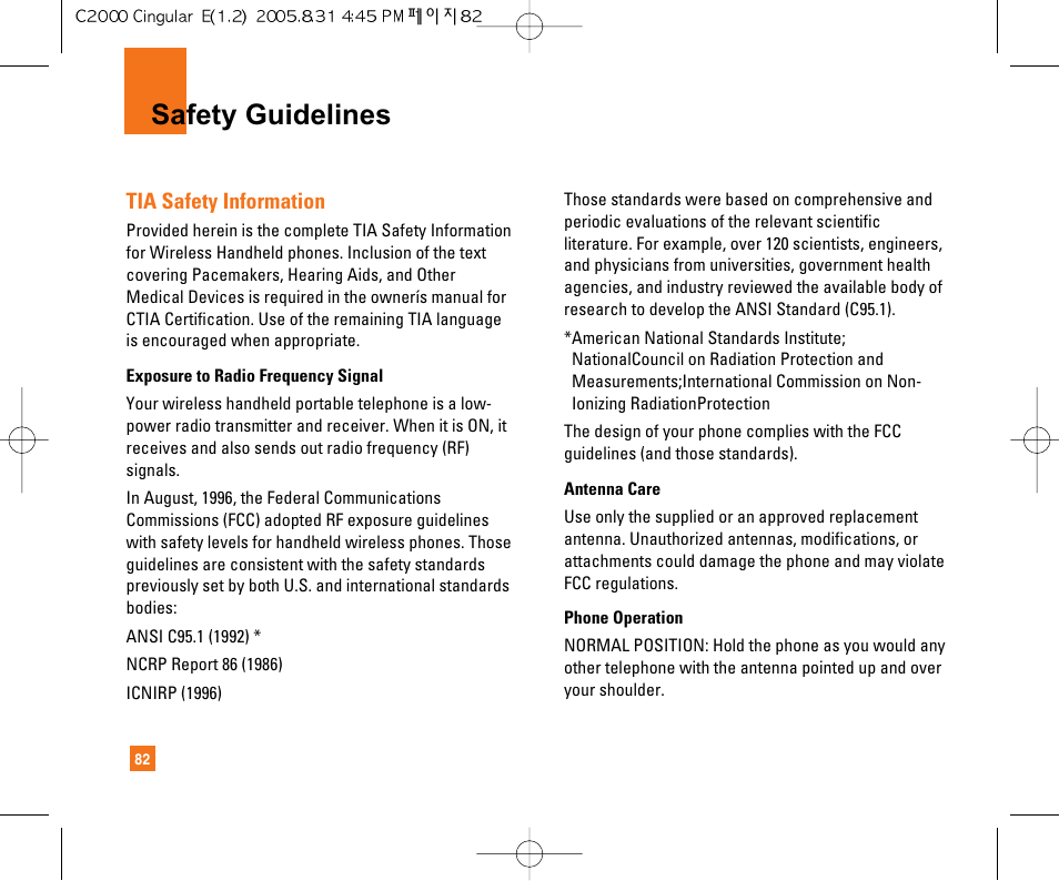 Safety guidelines | LG C2000 User Manual | Page 86 / 222