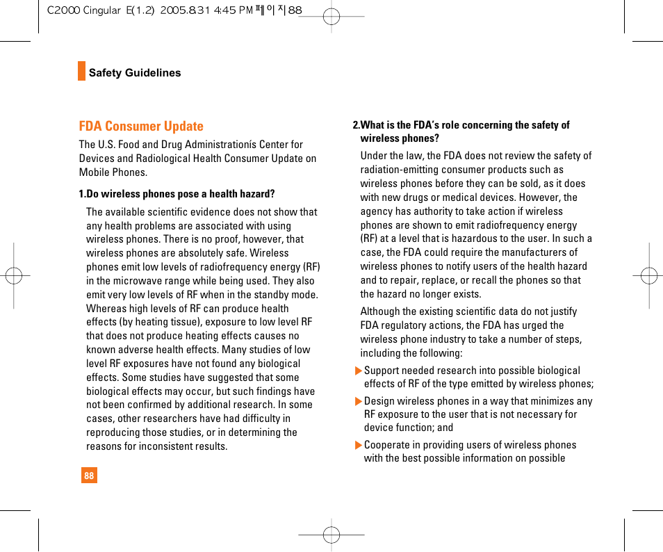 Fda consumer update | LG C2000 User Manual | Page 92 / 222