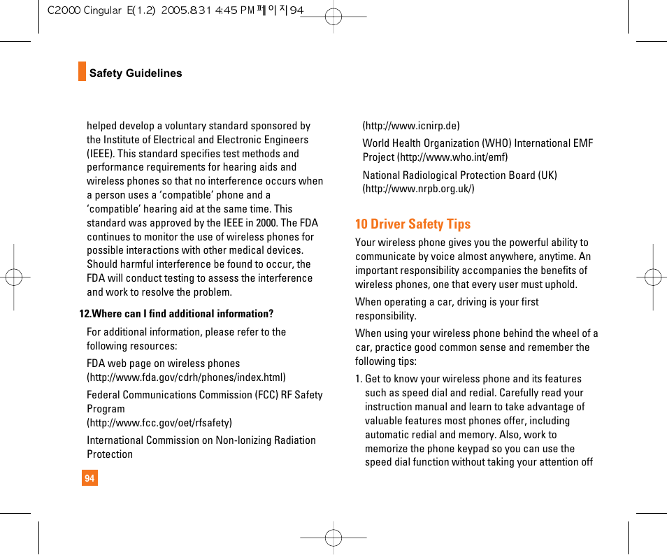 10 driver safety tips | LG C2000 User Manual | Page 98 / 222