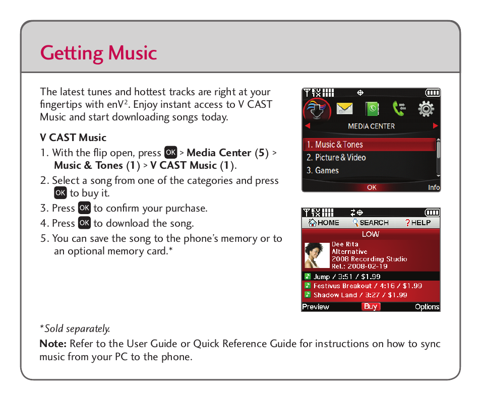 Getting music | LG Cell Phone User Manual | Page 4 / 8