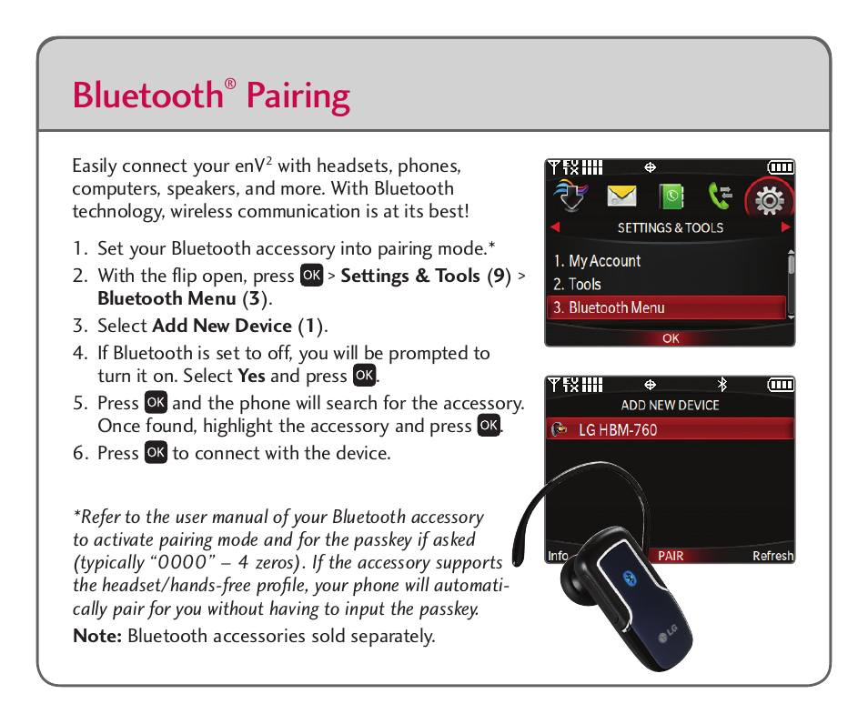 Bluetooth, Pairing | LG Cell Phone User Manual | Page 6 / 8