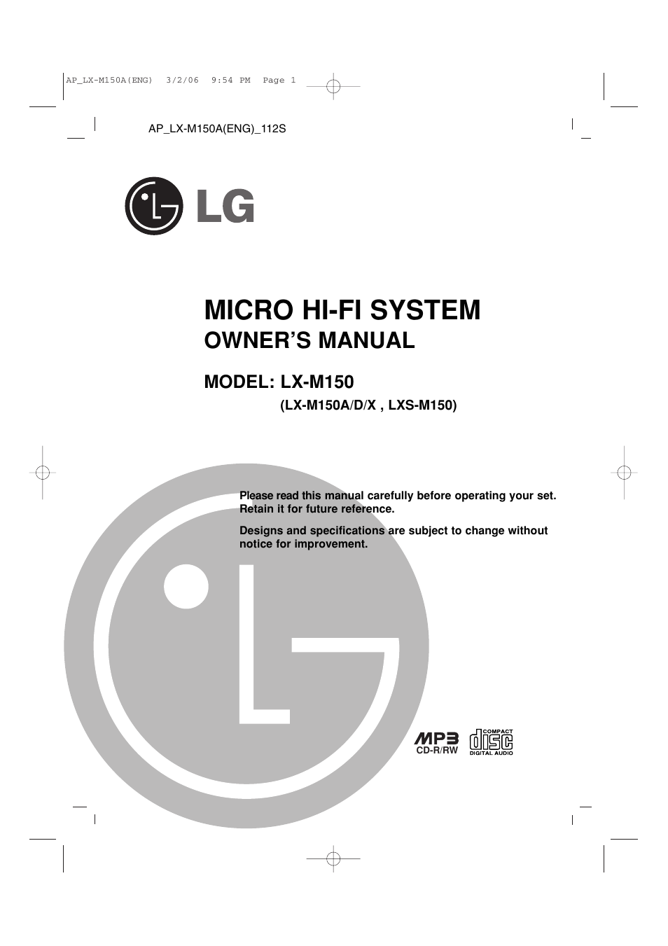 LG LX-M150 User Manual | 19 pages