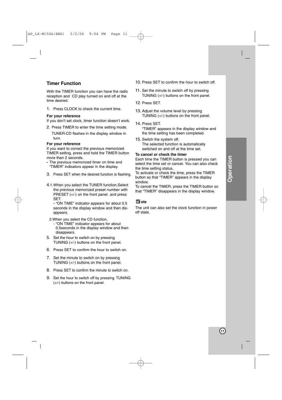Operation | LG LX-M150 User Manual | Page 11 / 19