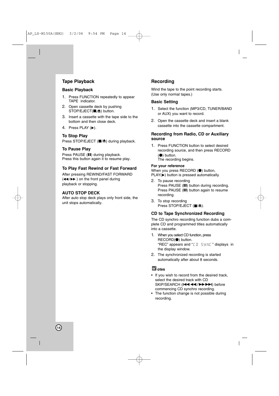 LG LX-M150 User Manual | Page 14 / 19