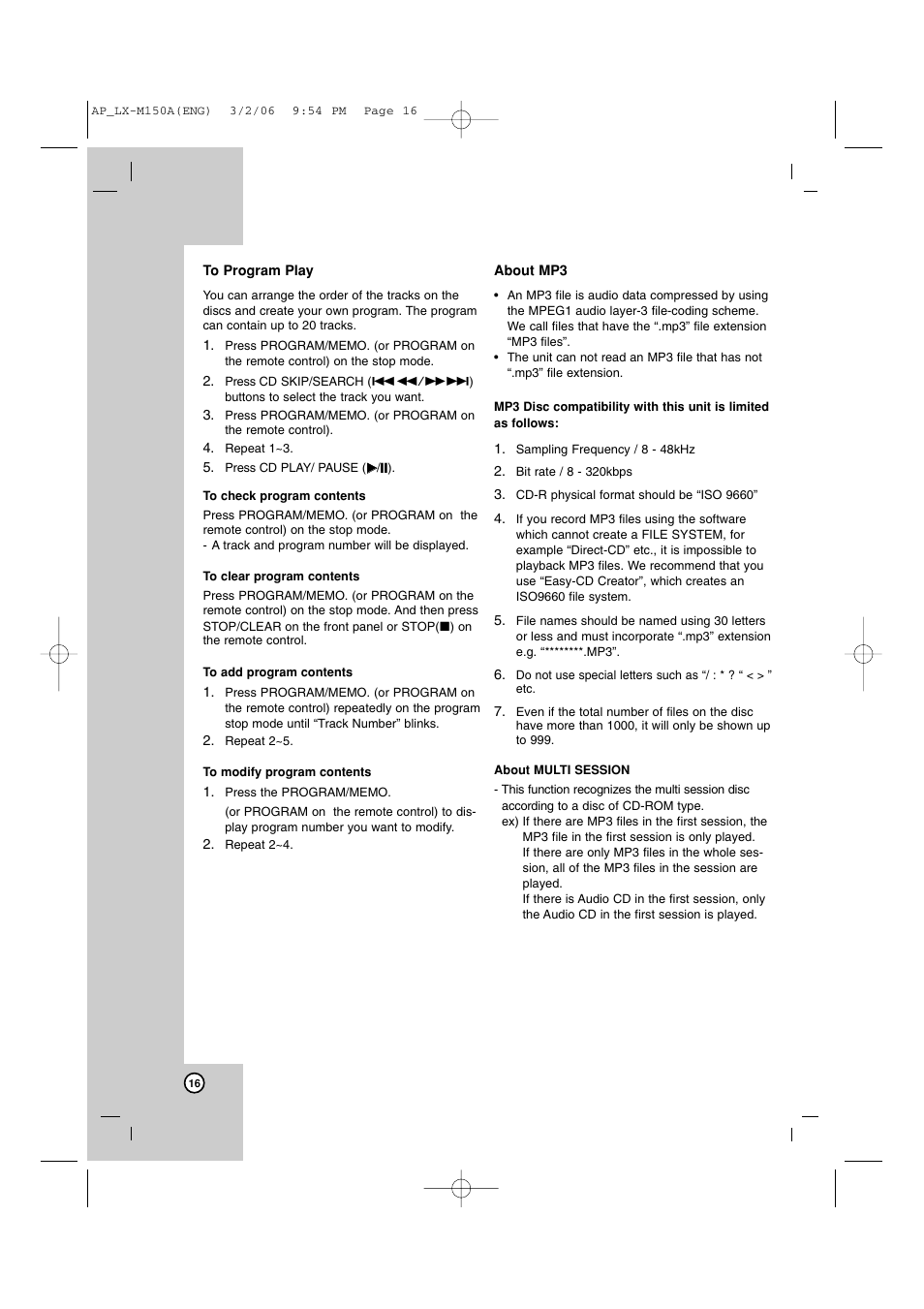 LG LX-M150 User Manual | Page 16 / 19