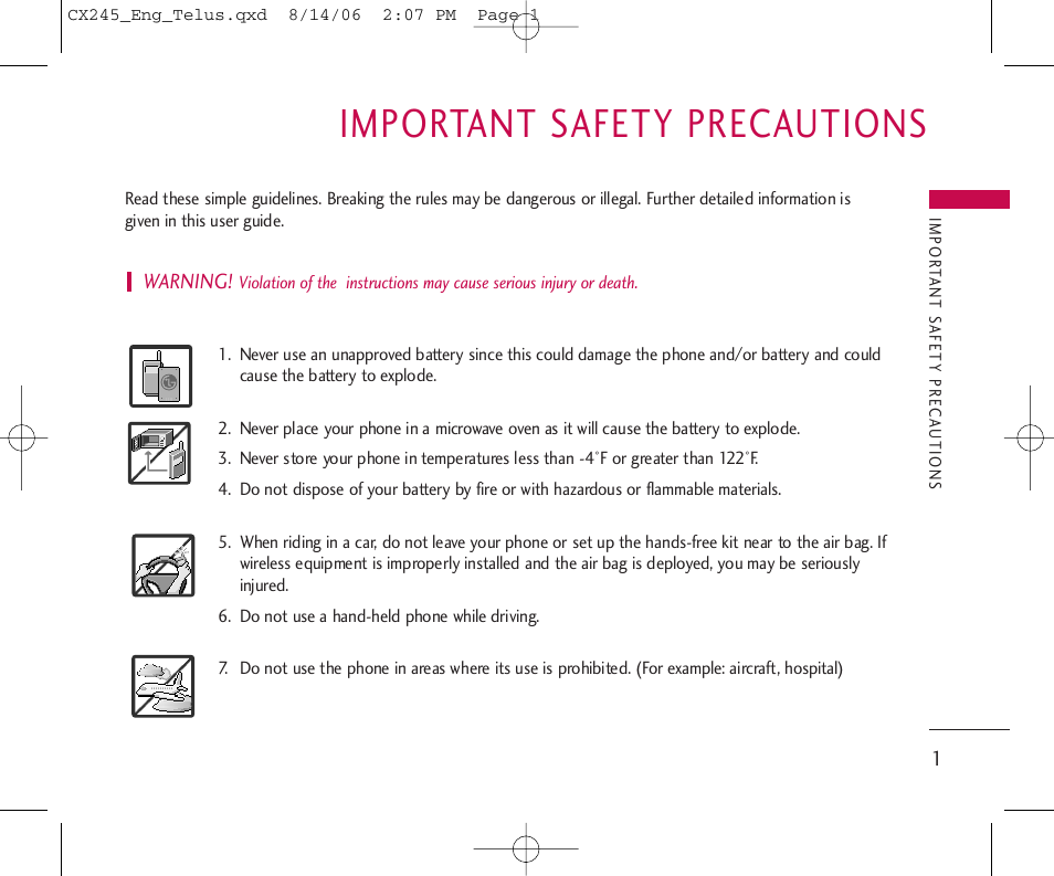 Important safety precautions | LG 245 User Manual | Page 2 / 78