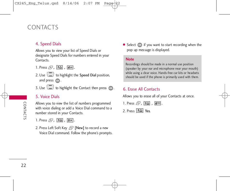 Contacts | LG 245 User Manual | Page 23 / 78