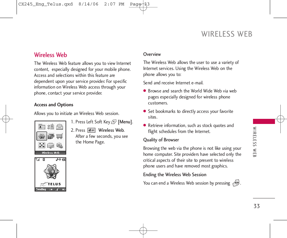 Wireless web | LG 245 User Manual | Page 34 / 78