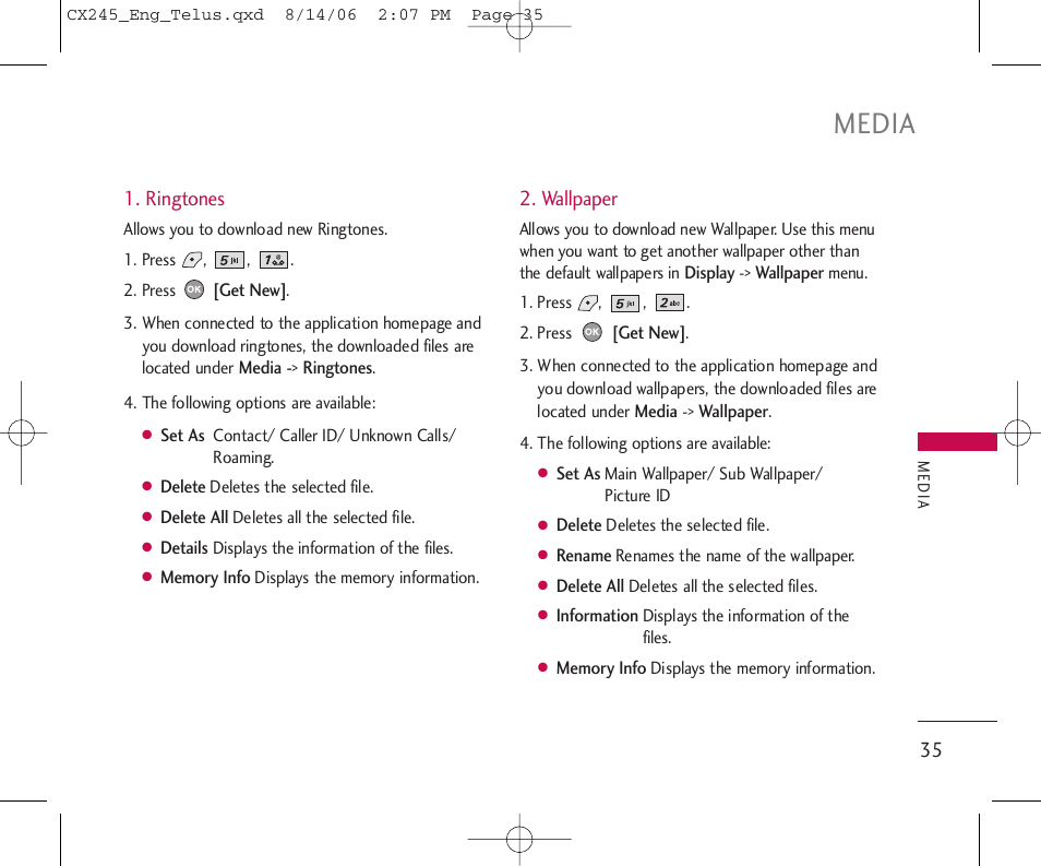 Media | LG 245 User Manual | Page 36 / 78