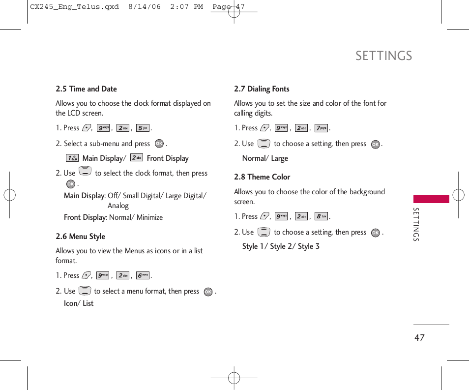 Settings | LG 245 User Manual | Page 48 / 78