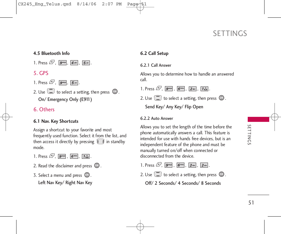 Settings | LG 245 User Manual | Page 52 / 78