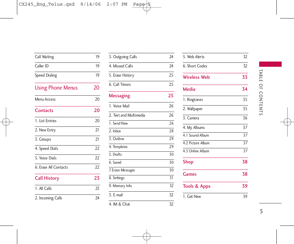 Using phone menus 20 | LG 245 User Manual | Page 6 / 78