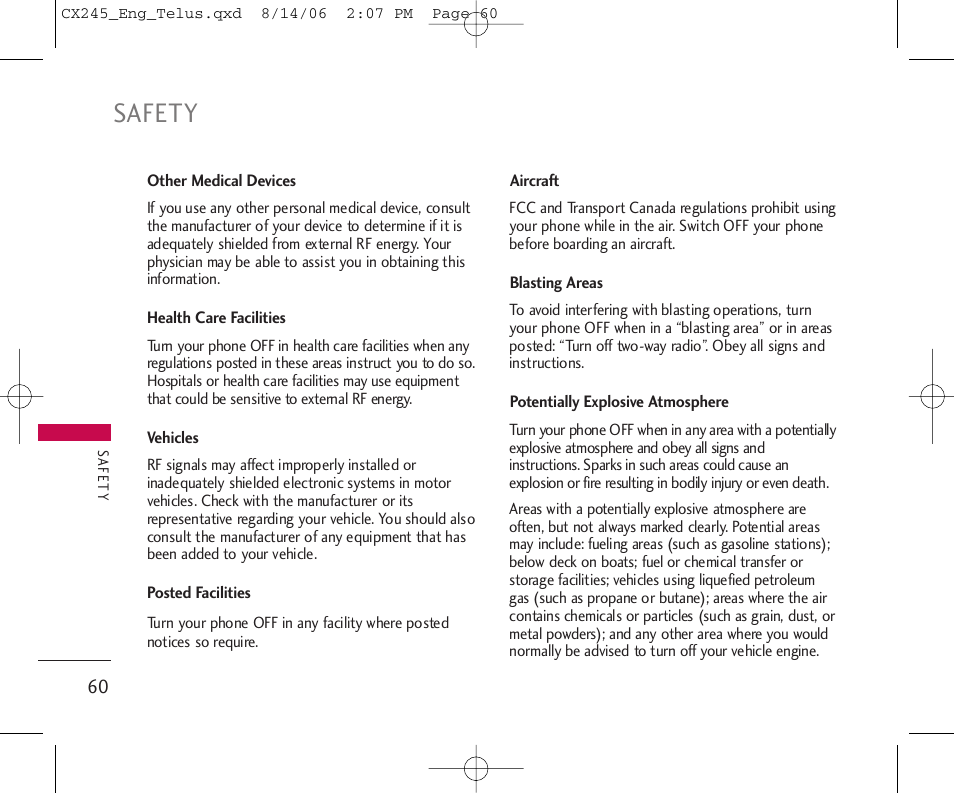 Safety | LG 245 User Manual | Page 61 / 78