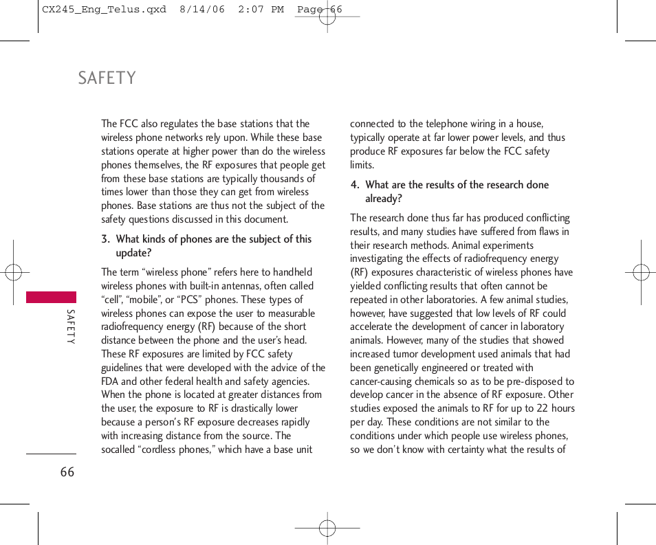 Safety | LG 245 User Manual | Page 67 / 78