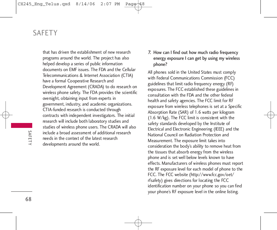 Safety | LG 245 User Manual | Page 69 / 78