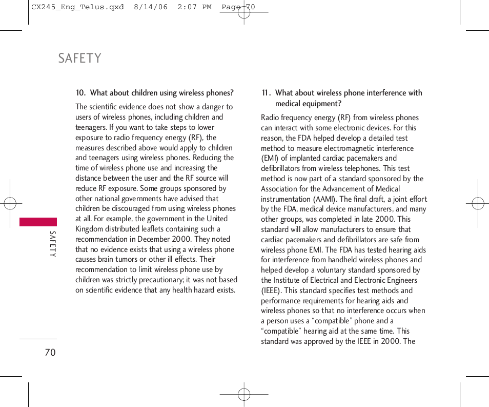 Safety | LG 245 User Manual | Page 71 / 78