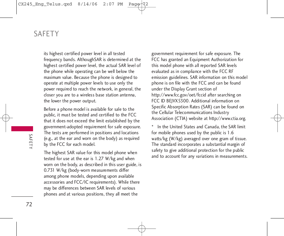 Safety | LG 245 User Manual | Page 73 / 78