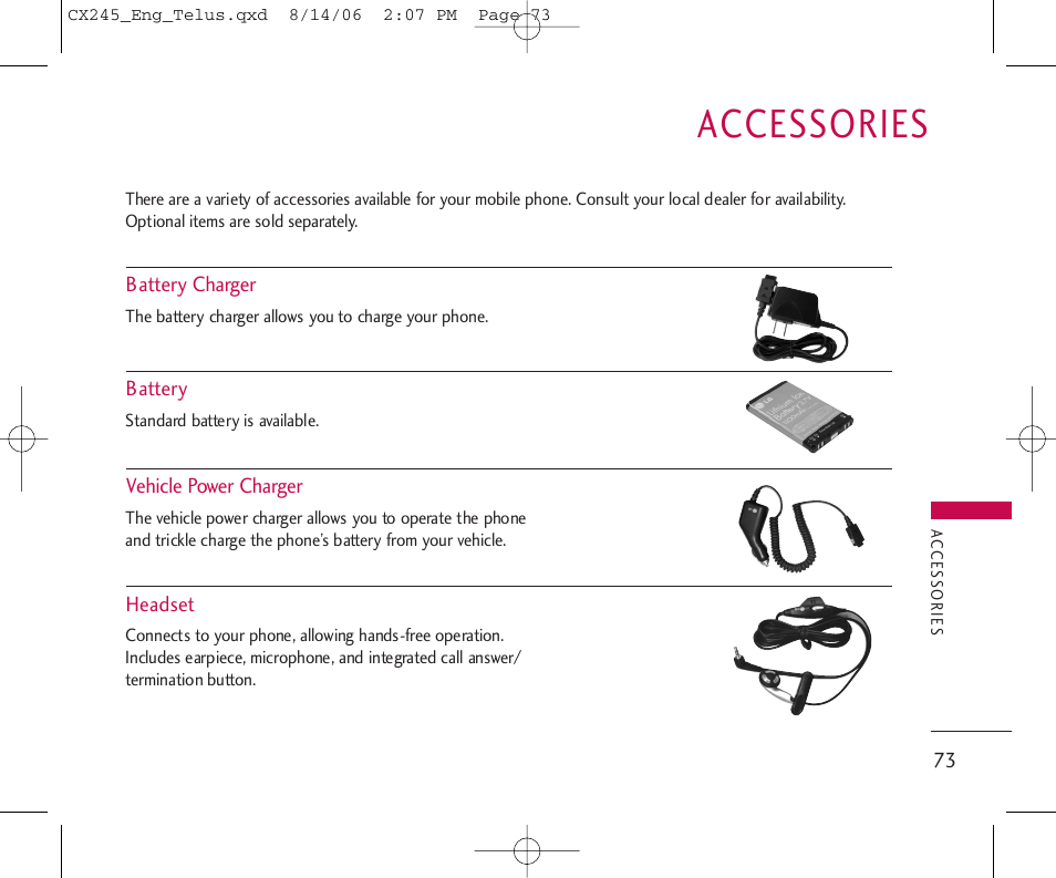 Accessories | LG 245 User Manual | Page 74 / 78