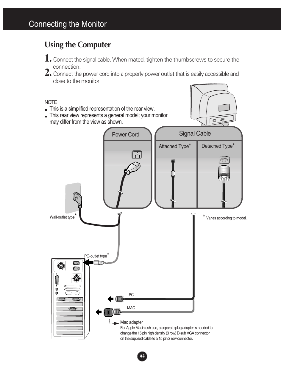 Using the computer, Connecting the monitor using the computer | LG 910B User Manual | Page 5 / 17