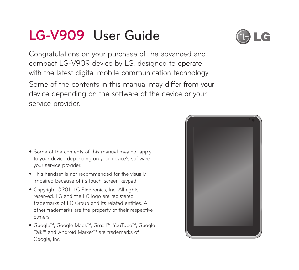 Lg-v909 user guide | LG V909 User Manual | Page 3 / 66