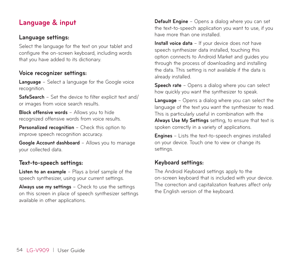 Language & input | LG V909 User Manual | Page 56 / 66