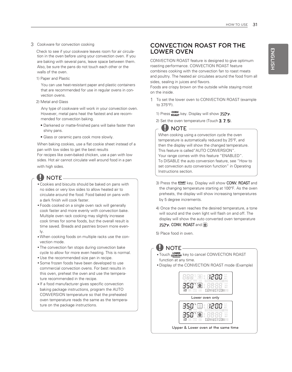 Convection roast for the lower oven, English | LG LDG3017ST User Manual | Page 31 / 47