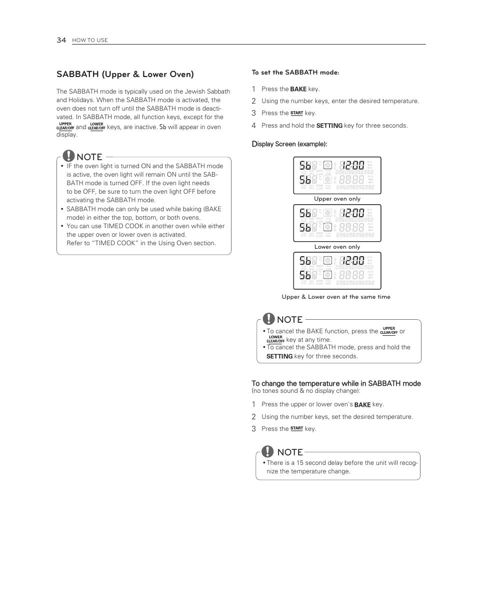 Sabbath (upper & lower oven) | LG LDG3017ST User Manual | Page 34 / 47