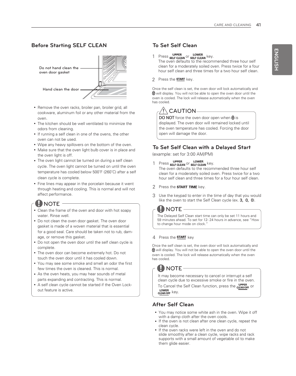 Caution, Before starting self clean, After self clean | English | LG LDG3017ST User Manual | Page 41 / 47