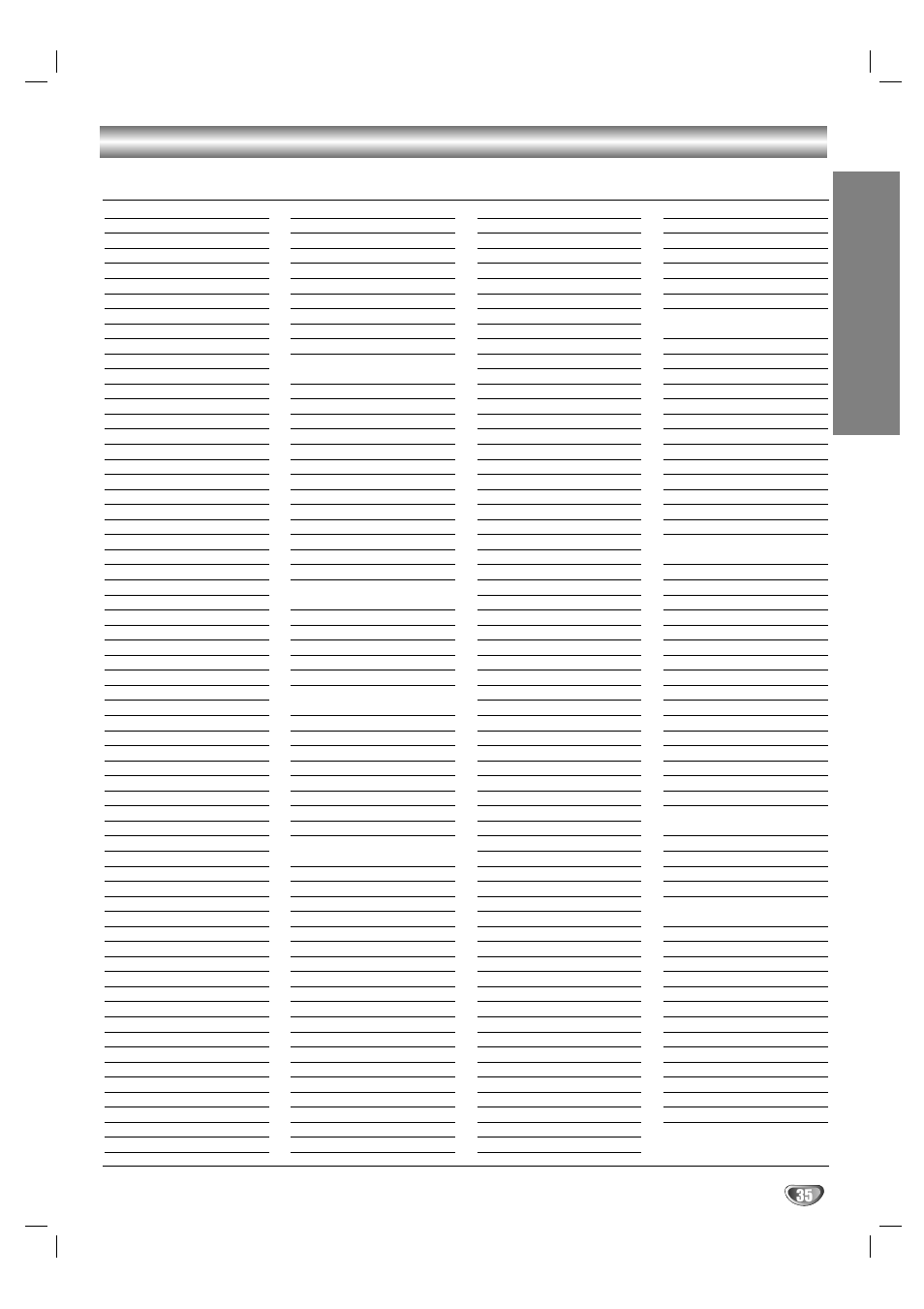 Country code list, Reference | LG DV1000 User Manual | Page 35 / 37