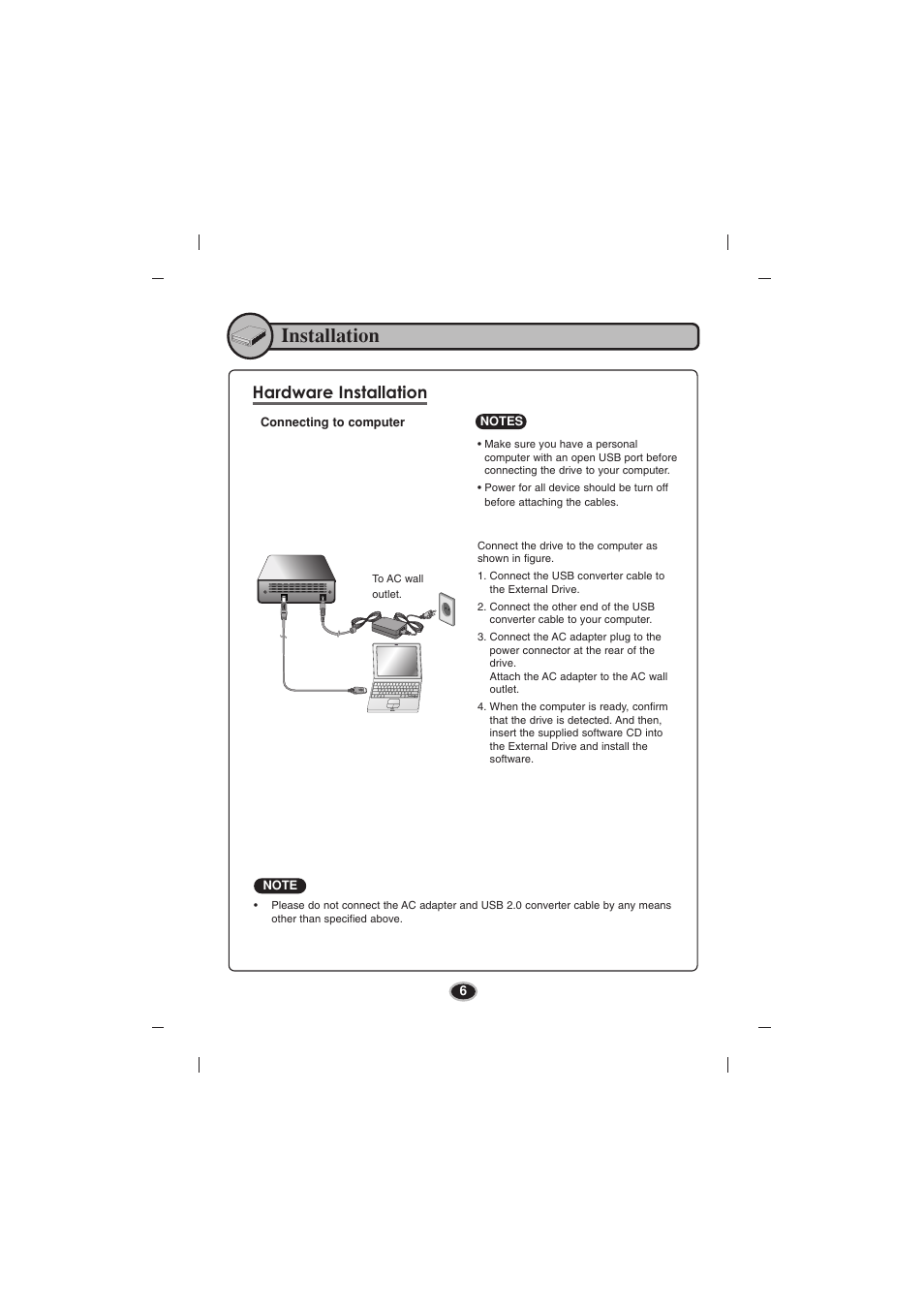 Installation, Hardware installation | LG BE06LU10 User Manual | Page 9 / 15