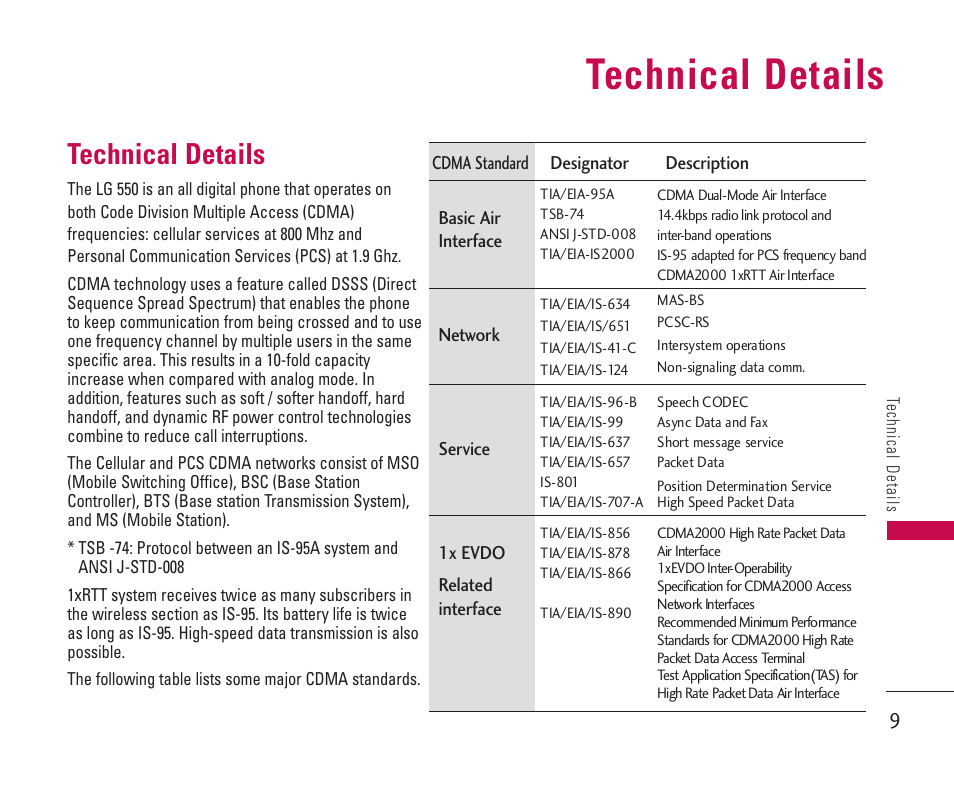 Technical details | LG 550 User Manual | Page 10 / 92